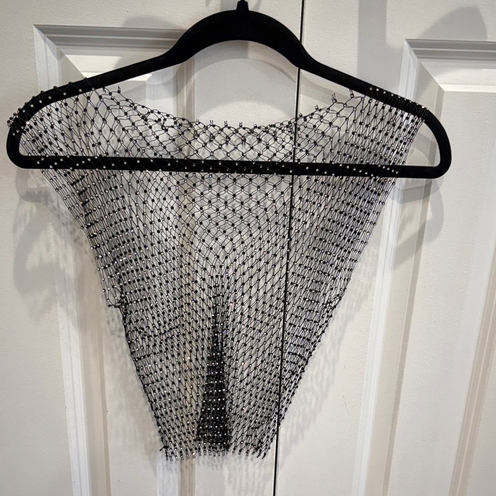 Black Beaded Mesh Tank Top